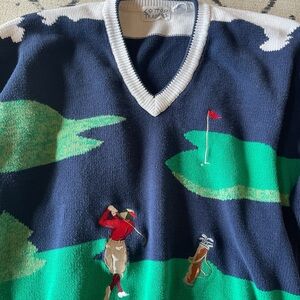Cotton traders vintage 90s golf sweater v-neck 100% cotton, size XL Tall